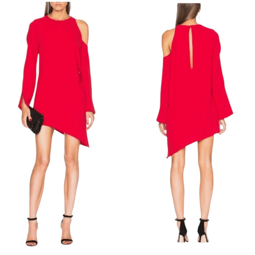 IRO AWATI ASYMMETRICAL POPPY RED MINI DRESS